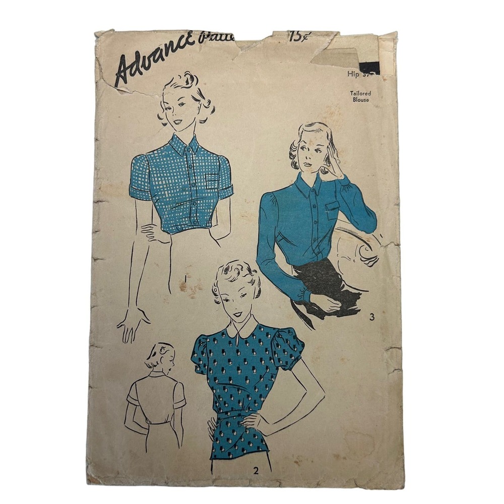 Advance Vintage 1940's? Pattern #1969 Tailored Blouses Size 16 HTF RARE‎